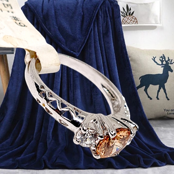 .Light Brown Crystal Sterling Silver Ring - Picture 2 of 6